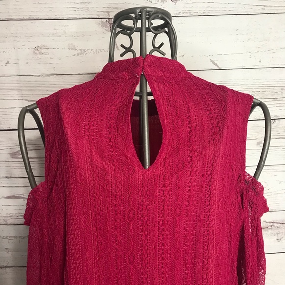 7) Ro & De Long Sleeve Polyester Mock Neck Lace Cold Shoulder Top Size Medium - Picture 9 of 11